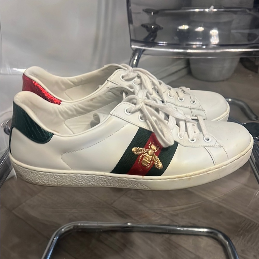 Gucci White Sneakers with Red and Green Accents
